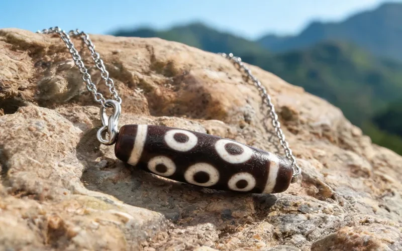Handcrafted Dzi Bead Luck Jewelry Courage Totem Sacred Symbol Pendant Necklace