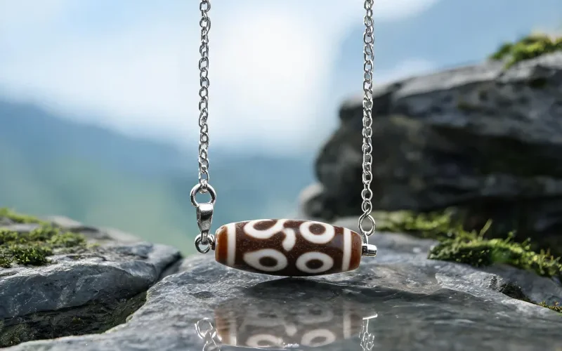 Himalayan Master Crafted Dzi Totem Necklace Sacred Symbol Courage Lucky Pendant