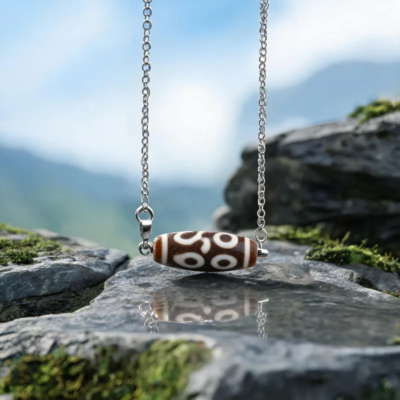 Himalayan Master Crafted Dzi Totem Necklace Sacred Symbol Courage Lucky Pendant
