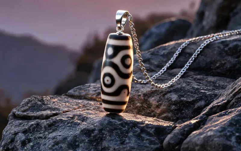 Authentic Tibetan Dzi Totem Necklace Sacred Symbol Good Luck Positive Energy Jewelry