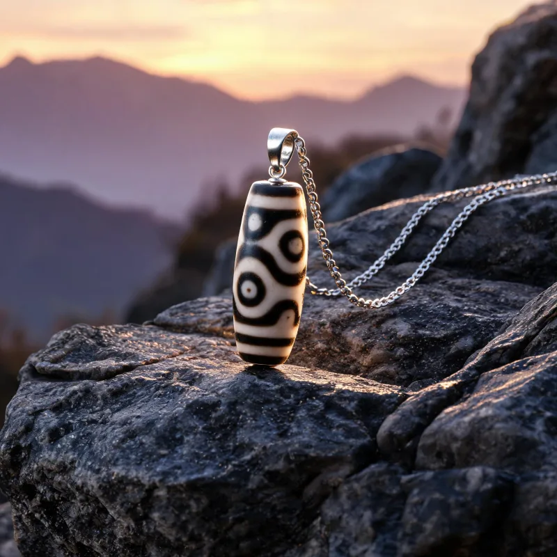Authentic Tibetan Dzi Totem Necklace Sacred Symbol Good Luck Positive Energy Jewelry