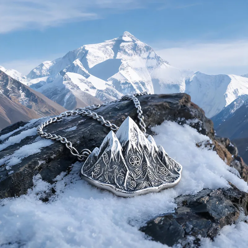 Everest Summit Courage Symbol Pendant Good Luck Himalayan Talisman Necklace