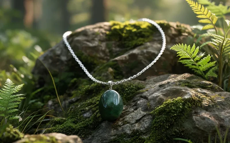 Hand Polished High-Vibration Gemstone Necklace Earth Energy Lucky Amulet Pendant