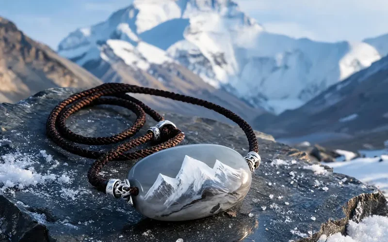Hand Polished Stone Chomolungma Heritage Necklace Craft Good Luck Courage Talisman Jewelry