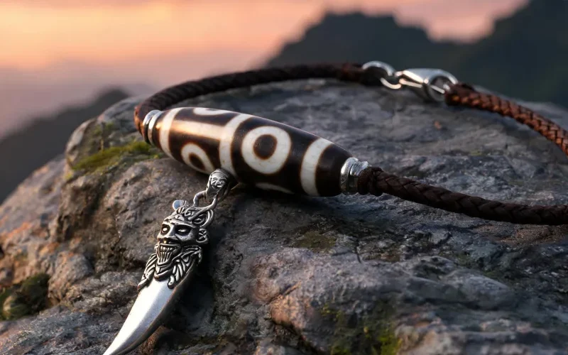 Protective Dzi Sacred Symbol Pendant Good Luck Totem Talisman Necklace Jewelry