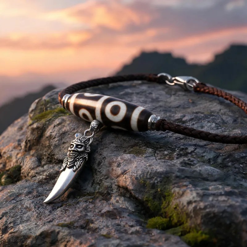 Protective Dzi Sacred Symbol Pendant Good Luck Totem Talisman Necklace Jewelry