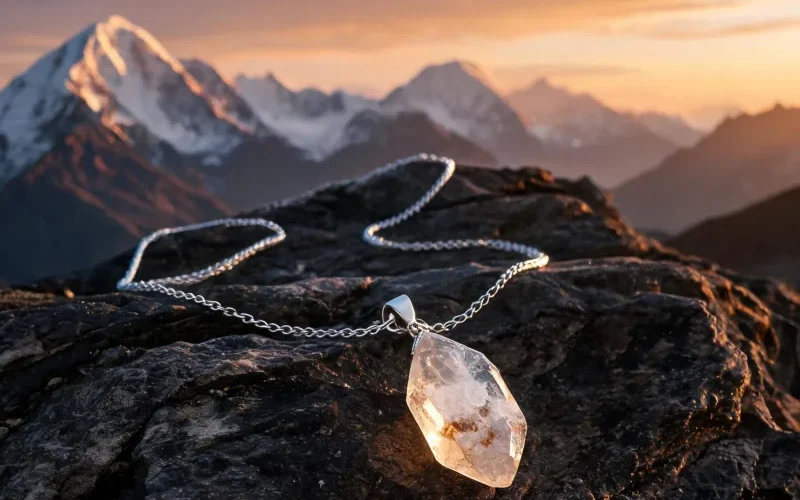 Himalayan Earth Energy Crystal Necklace Lucky Talisman Pendant for Positive Vibes