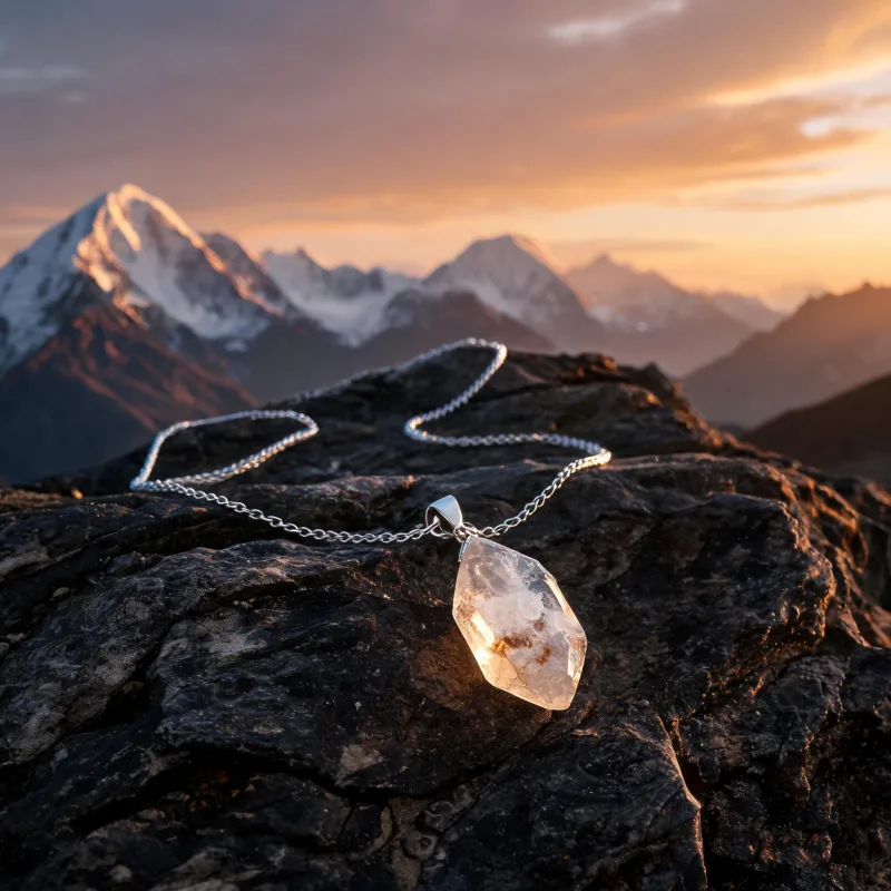 Himalayan Earth Energy Crystal Necklace Lucky Talisman Pendant for Positive Vibes