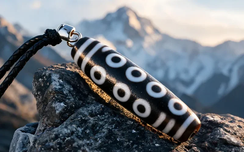 Rare Pattern Himalayan Dzi Jewelry Totem Symbol Positive Energy Daily Wear Necklace