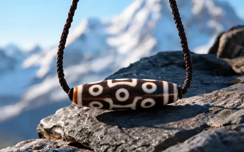 Hand Carved Tibetan Dzi Necklace Sacred Totem Luck Talisman Courage Pendant Jewelry