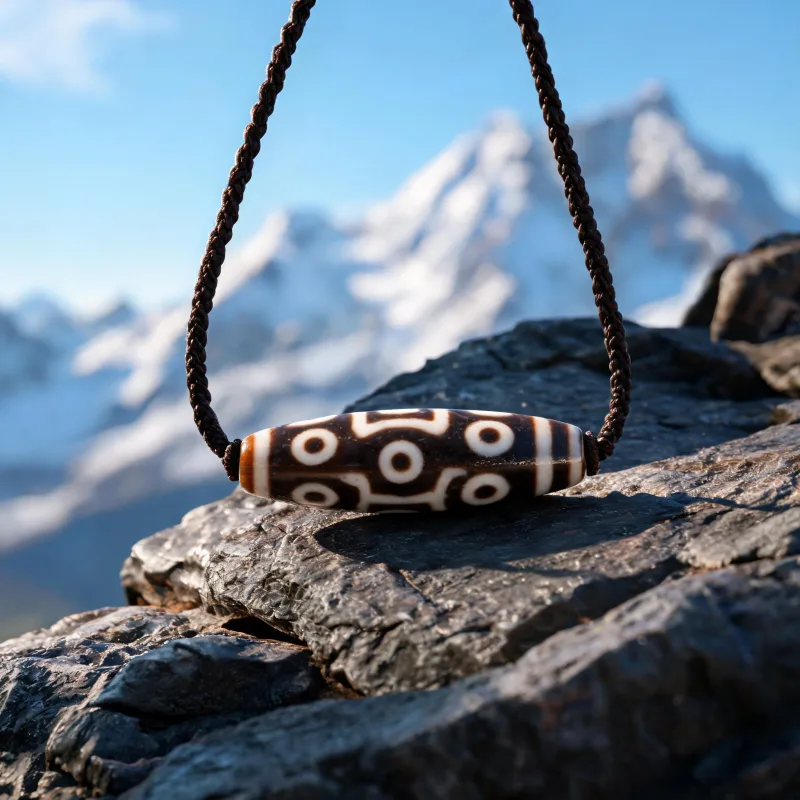 Hand Carved Tibetan Dzi Necklace Sacred Totem Luck Talisman Courage Pendant Jewelry