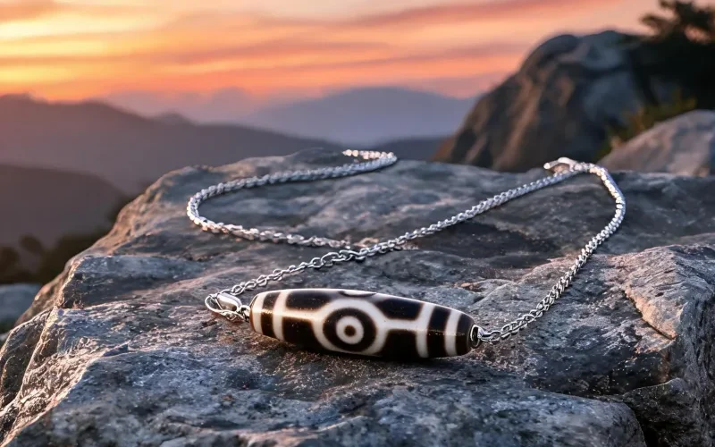 Dzi Bead Sacred Symbol Pendant Good Luck Totem Necklace Himalayan Spiritual Jewelry