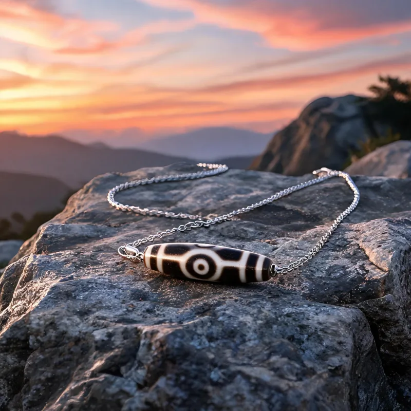 Dzi Bead Sacred Symbol Pendant Good Luck Totem Necklace Himalayan Spiritual Jewelry
