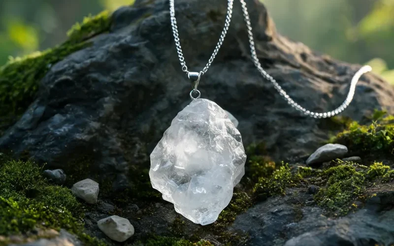 Raw Crystal Earth Energy Talisman Pendant Good Luck Symbol Spiritual Necklace