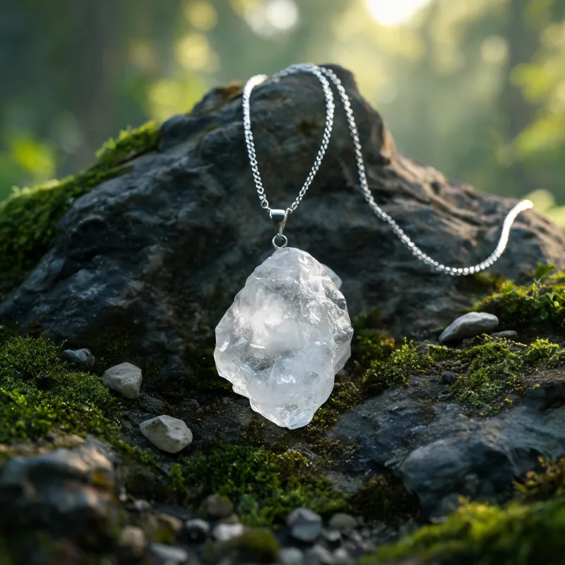 Raw Crystal Earth Energy Talisman Pendant Good Luck Symbol Spiritual Necklace