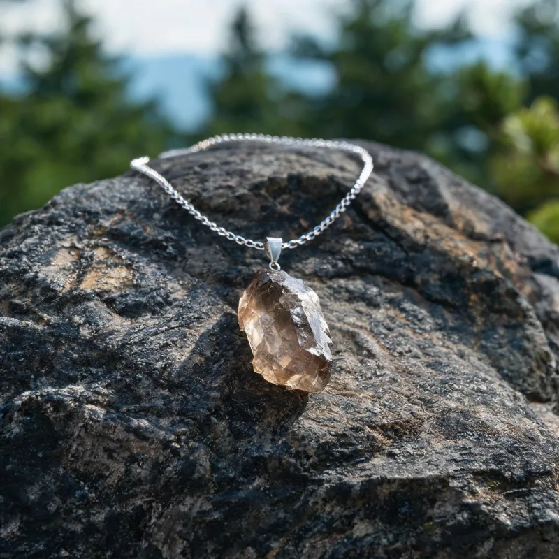 Raw Crystal Earth Energy Talisman Pendant Good Luck Symbol Spiritual Necklace