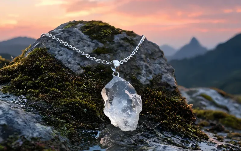 Raw Crystal Earth Energy Talisman Pendant Good Luck Symbol Spiritual Necklace