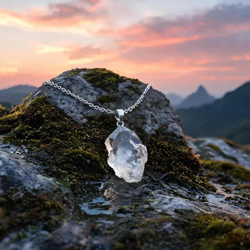 Raw Crystal Earth Energy Talisman Pendant Good Luck Symbol Spiritual Necklace