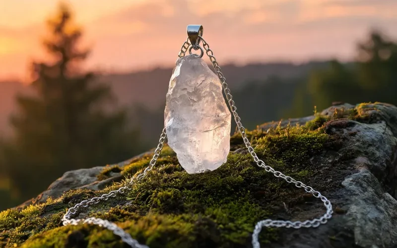 Raw Crystal Earth Energy Talisman Pendant Good Luck Symbol Spiritual Necklace
