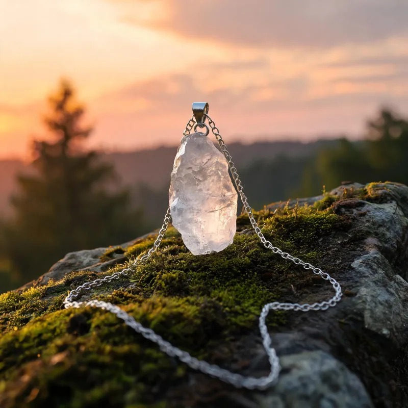 Raw Crystal Earth Energy Talisman Pendant Good Luck Symbol Spiritual Necklace