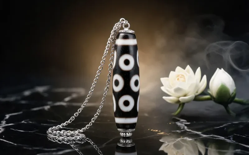 Hand Carved Tibetan Dzi Talisman Necklace Sacred Symbol Protection Luck Charm Gift