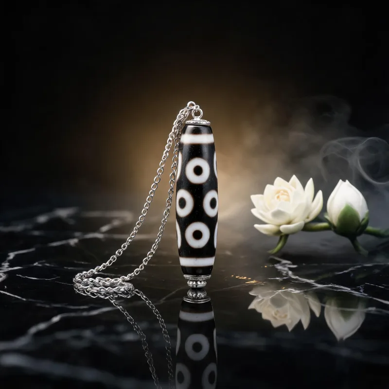 Hand Carved Tibetan Dzi Talisman Necklace Sacred Symbol Protection Luck Charm Gift