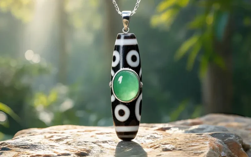 Antique Collectible Dzi Totem Necklace Sacred Symbol Luck Protection Talisman