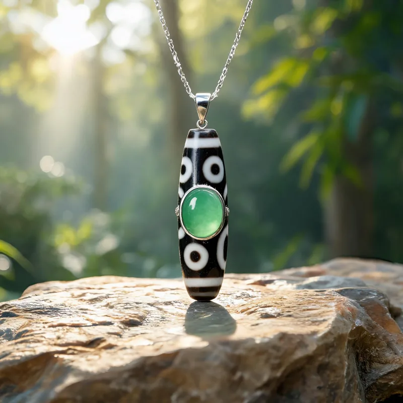 Antique Collectible Dzi Totem Necklace Sacred Symbol Luck Protection Talisman
