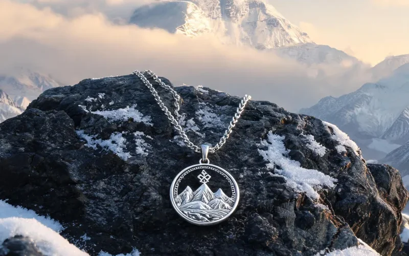 Hand Assembled Sacred Symbol Pendant Chomolungma Heritage Courage Protection Necklace