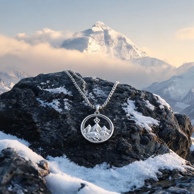 Hand Assembled Sacred Symbol Pendant Chomolungma Heritage Courage Protection Necklace