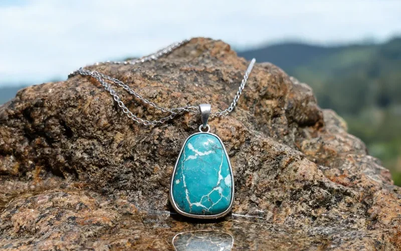 High Vibration Turquoise Crystal Necklace Earth Energy Courage Luck Amulet Pendant