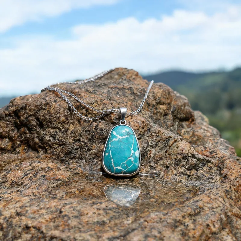 High Vibration Turquoise Crystal Necklace Earth Energy Courage Luck Amulet Pendant